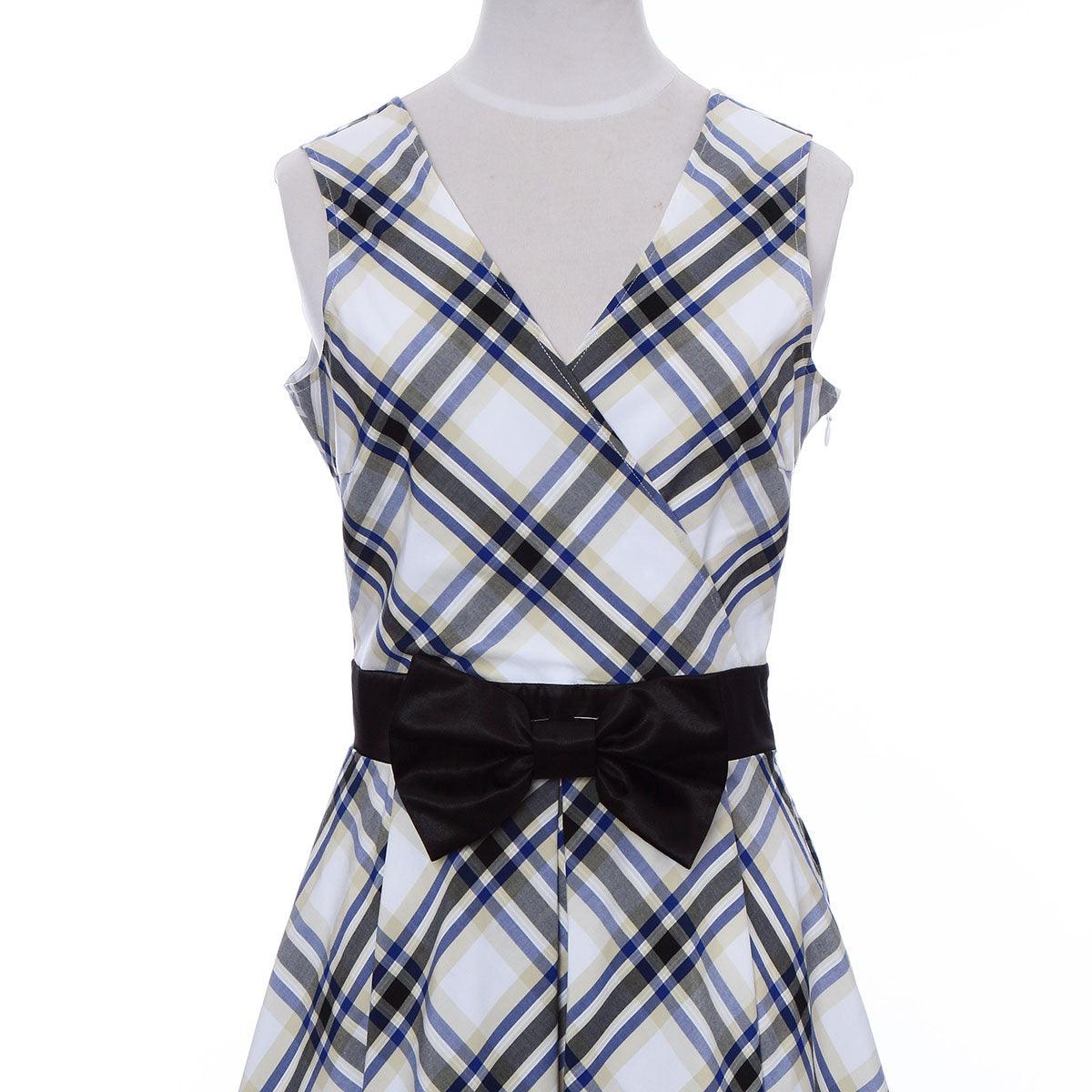 Ladies Wrap One Piece Dress Check Plaid Pattern Made in Japan (White) FORTUNA Tokyo