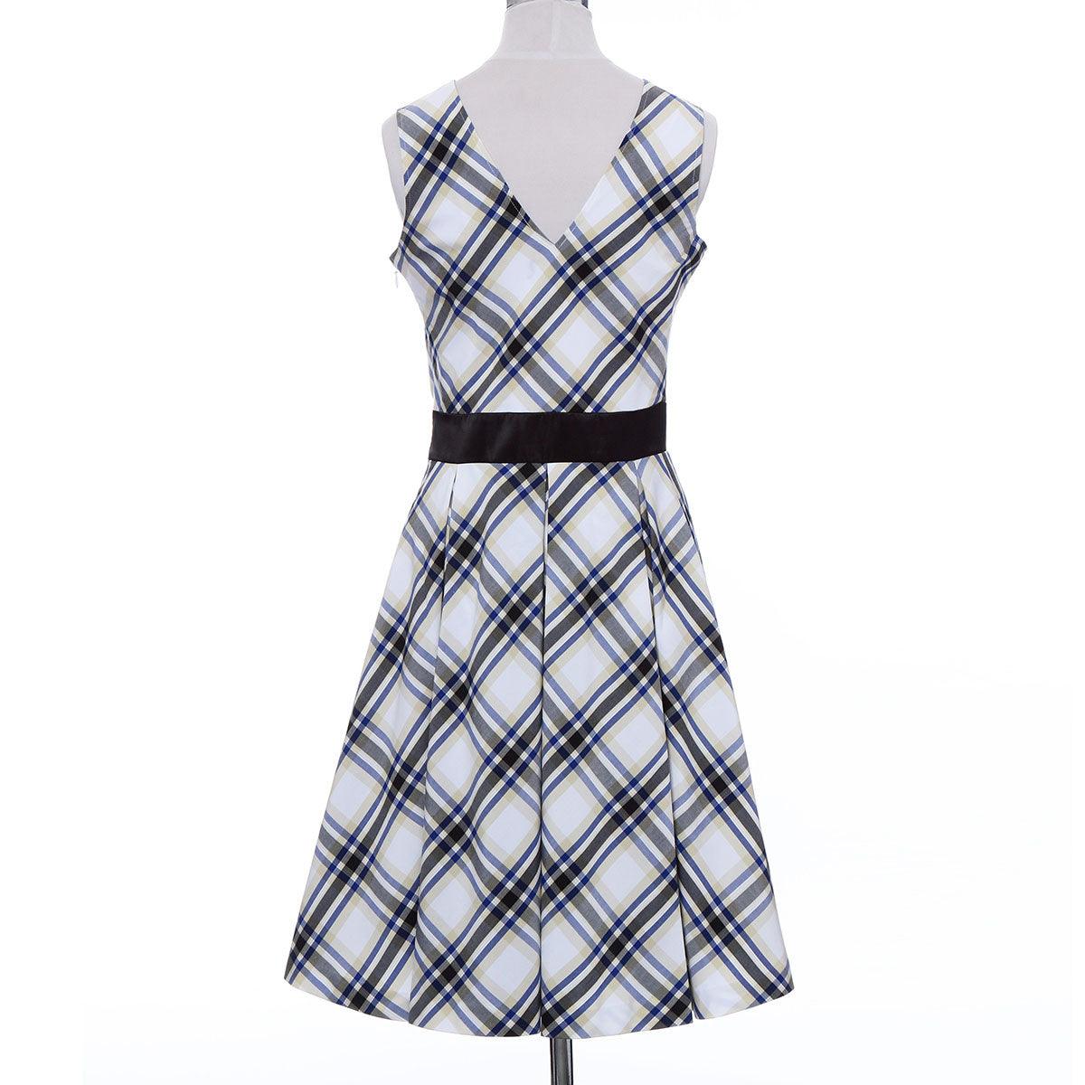 Ladies Wrap One Piece Dress Check Plaid Pattern Made in Japan (White) FORTUNA Tokyo