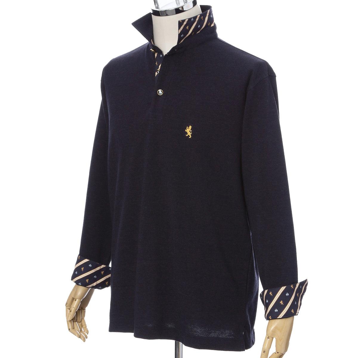 Men’s Long Sleeve Sports Fashion Polo Shirt -08. King Lion & Crown Design Made in Japan FORTUNA Tokyo