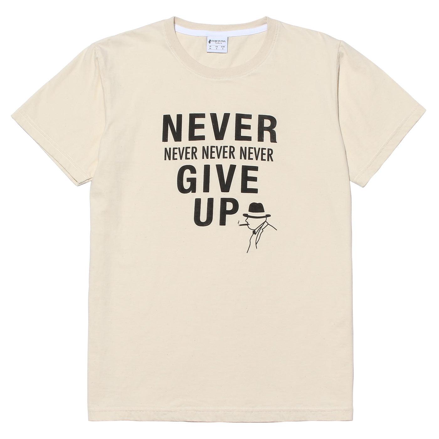 Disinfecting Cloth T Shirt Unisex 100% Cotton -Never Give Up- Made in Japan FORTUNA Tokyo