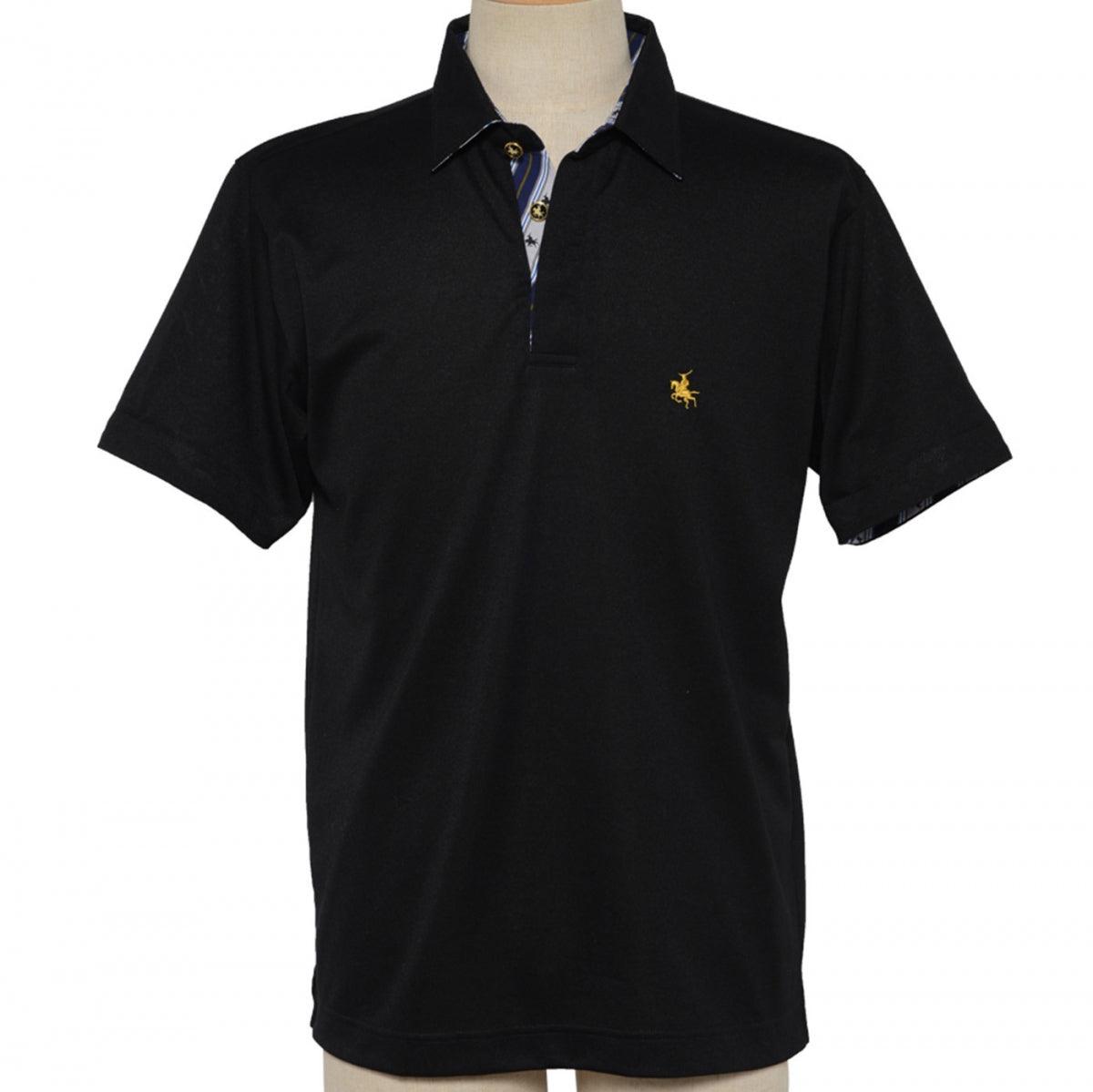 Men’s Short Sleeve Sports Polo Shirt -19. MASAMUNE Date Quick Dry Black Made in Japan FORTUNA Tokyo