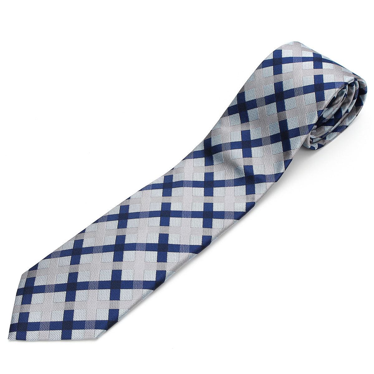 Men’s Jacquard Woven 100% Nishijin Kyoto Silk Tie -22. Revival Japanese Block plaid Made in Japan FORTUNA Tokyo