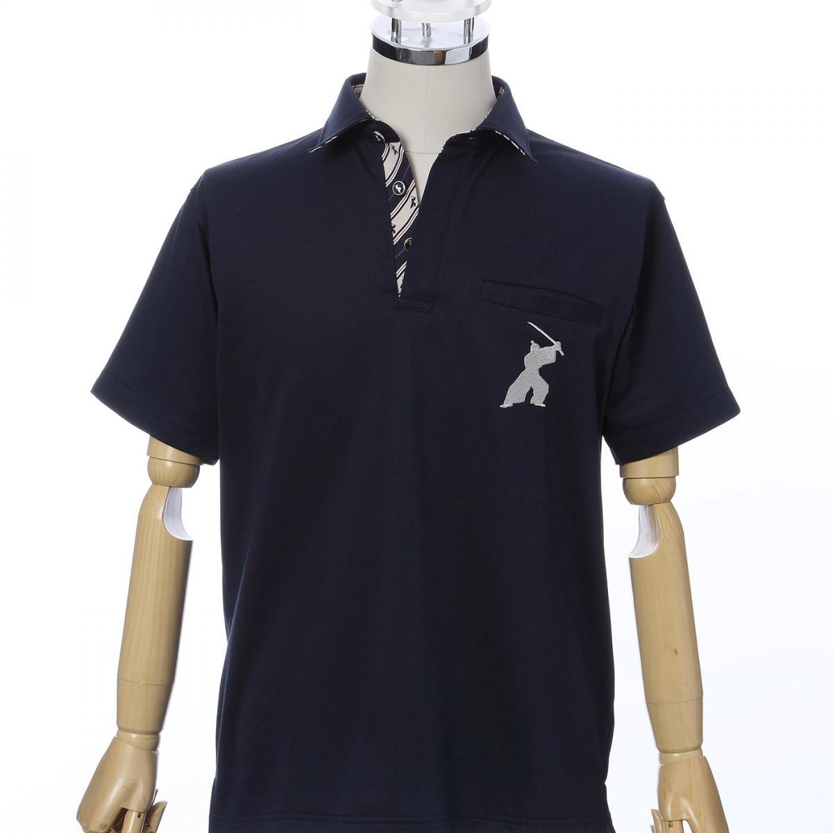 Men’s Quick Dry Sports Polo Shirt Short Sleeve with chest pocket 16. Samurai design Made in Japan FORTUNA Tokyo