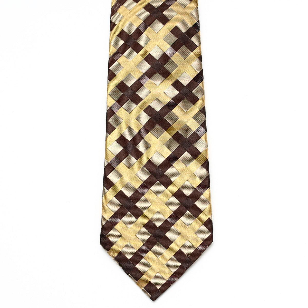 Men’s Jacquard Woven 100% Nishijin Kyoto Silk Tie -22. Revival Japanese Block plaid Made in Japan FORTUNA Tokyo