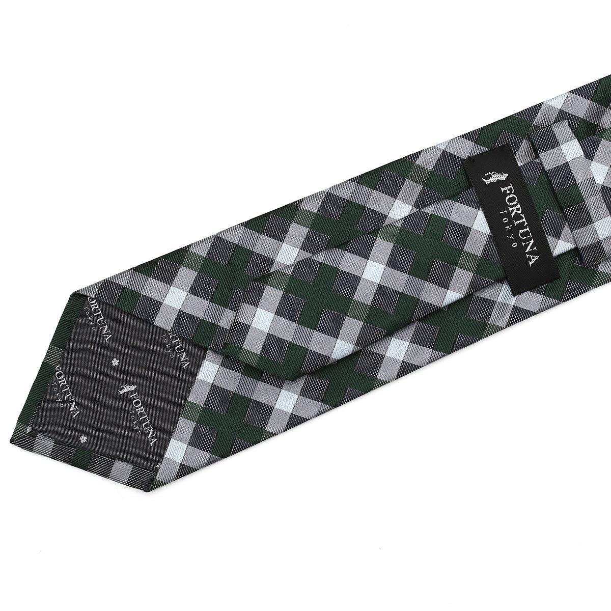 Men’s Jacquard Woven 100% Nishijin Kyoto Silk Tie -22. Revival Japanese Block plaid Made in Japan FORTUNA Tokyo