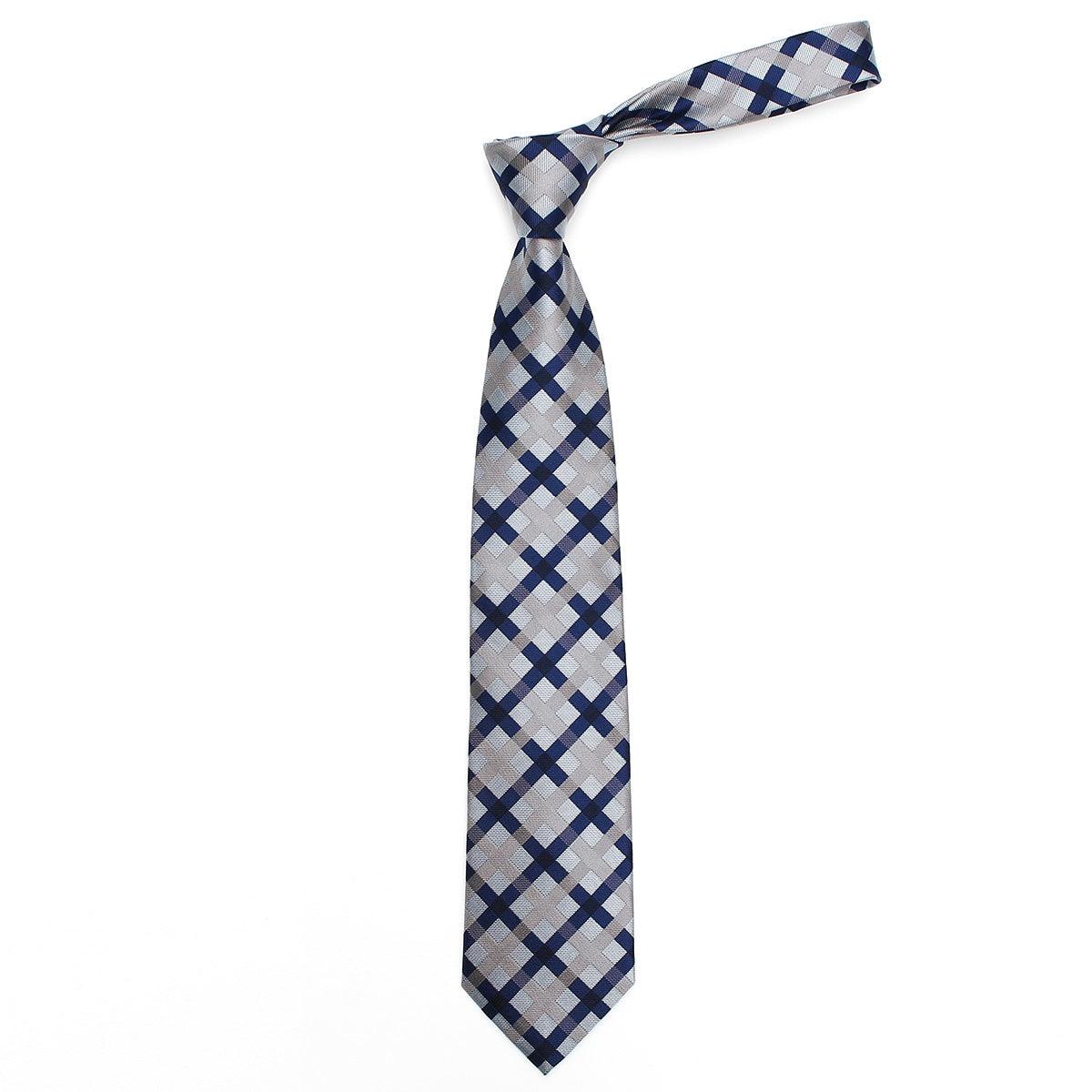 Men’s Jacquard Woven 100% Nishijin Kyoto Silk Tie -22. Revival Japanese Block plaid Made in Japan FORTUNA Tokyo