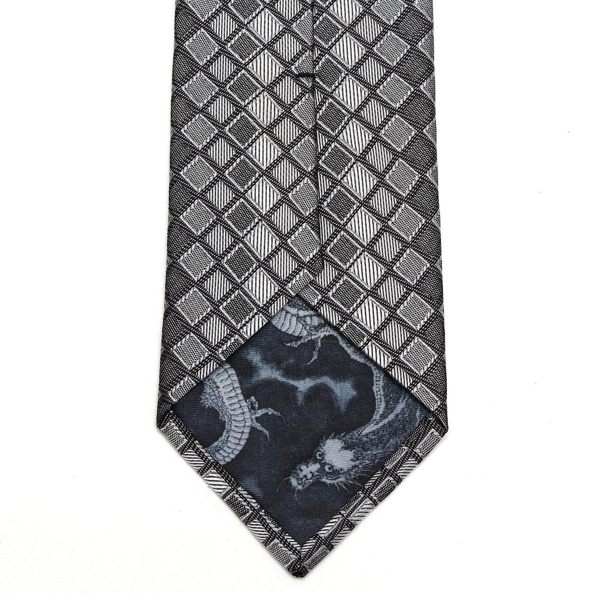 Men’s Jacquard Woven 100% Nishijin Kyoto Silk Tie -23. Dragon Shiny Plaid Pattern Made in Japan FORTUNA Tokyo