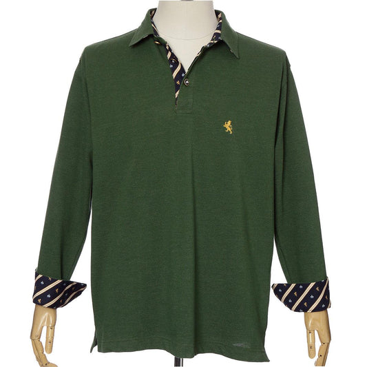 Men’s Long Sleeve Sports Fashion Polo Shirt -08. King Lion & Crown Design Made in Japan FORTUNA Tokyo