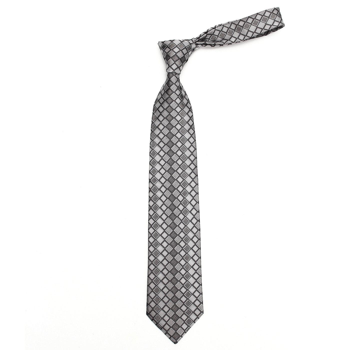 Men’s Jacquard Woven 100% Nishijin Kyoto Silk Tie -23. Dragon Shiny Plaid Pattern Made in Japan FORTUNA Tokyo