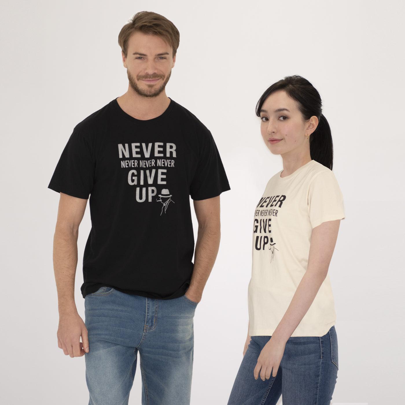 Disinfecting Cloth T Shirt Unisex 100% Cotton -Never Give Up- Made in Japan FORTUNA Tokyo